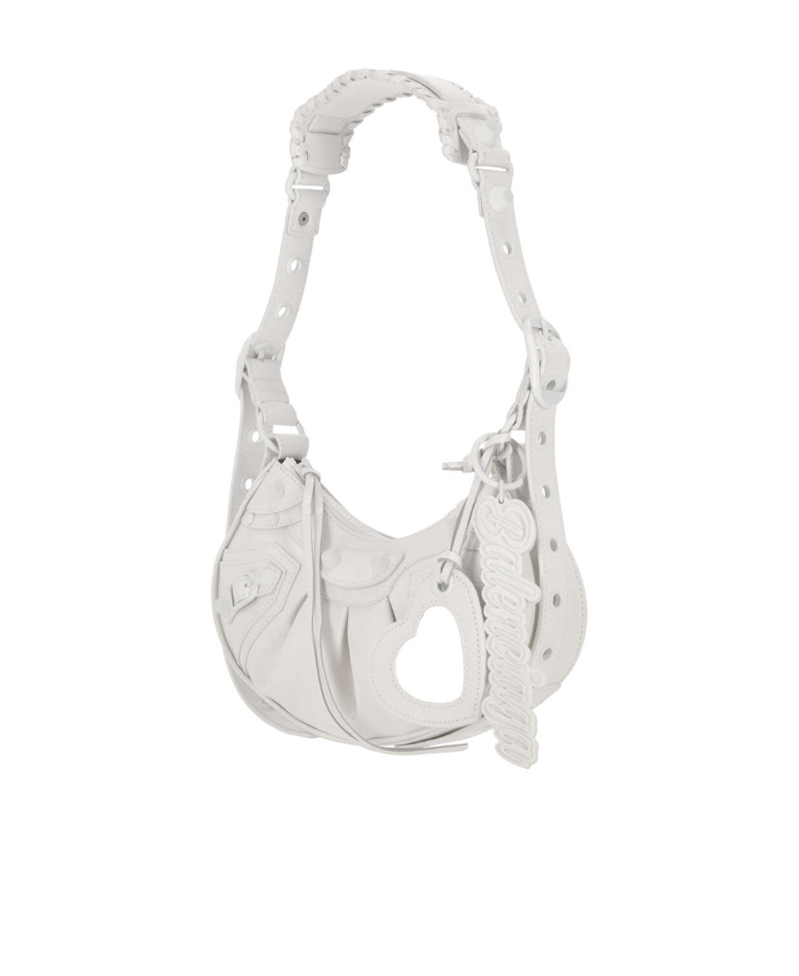 Balenciaga Green Leather Shoulder Handbag With Magnetic Closure And Metal Details In White
