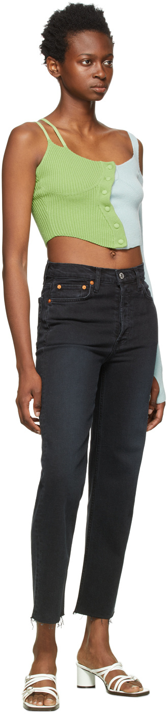 Re/done 70s High Rise Stove Pipe Straight-leg Jeans In Black