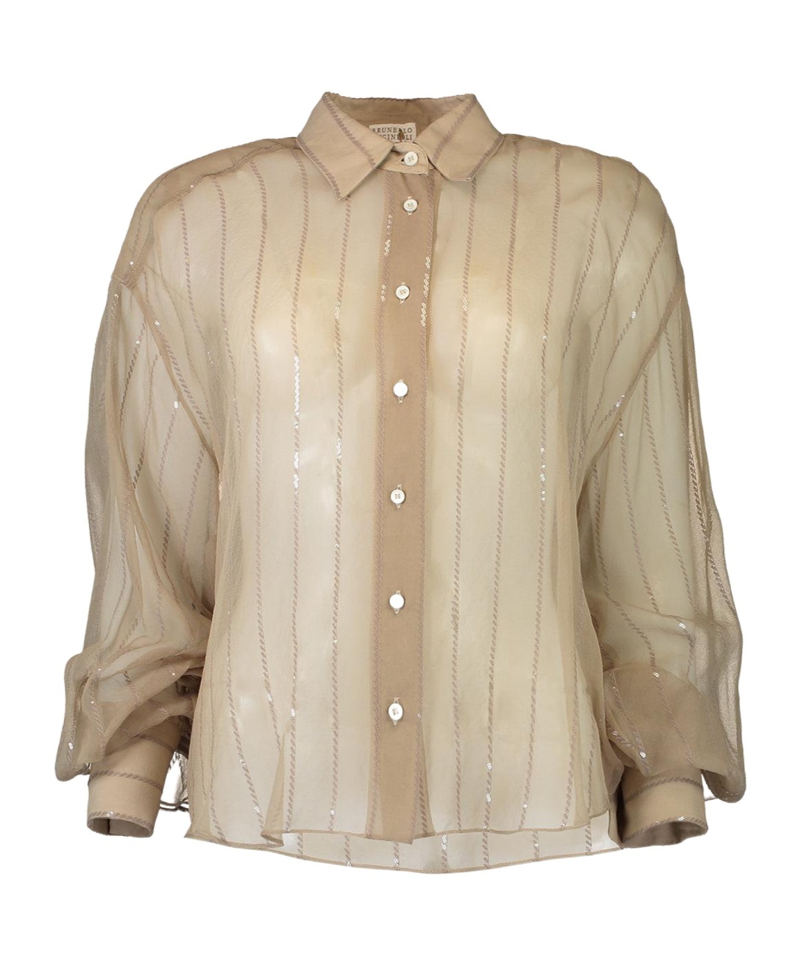 Brunello Cucinelli Sequin-embellished Sheer Blouse In Brown