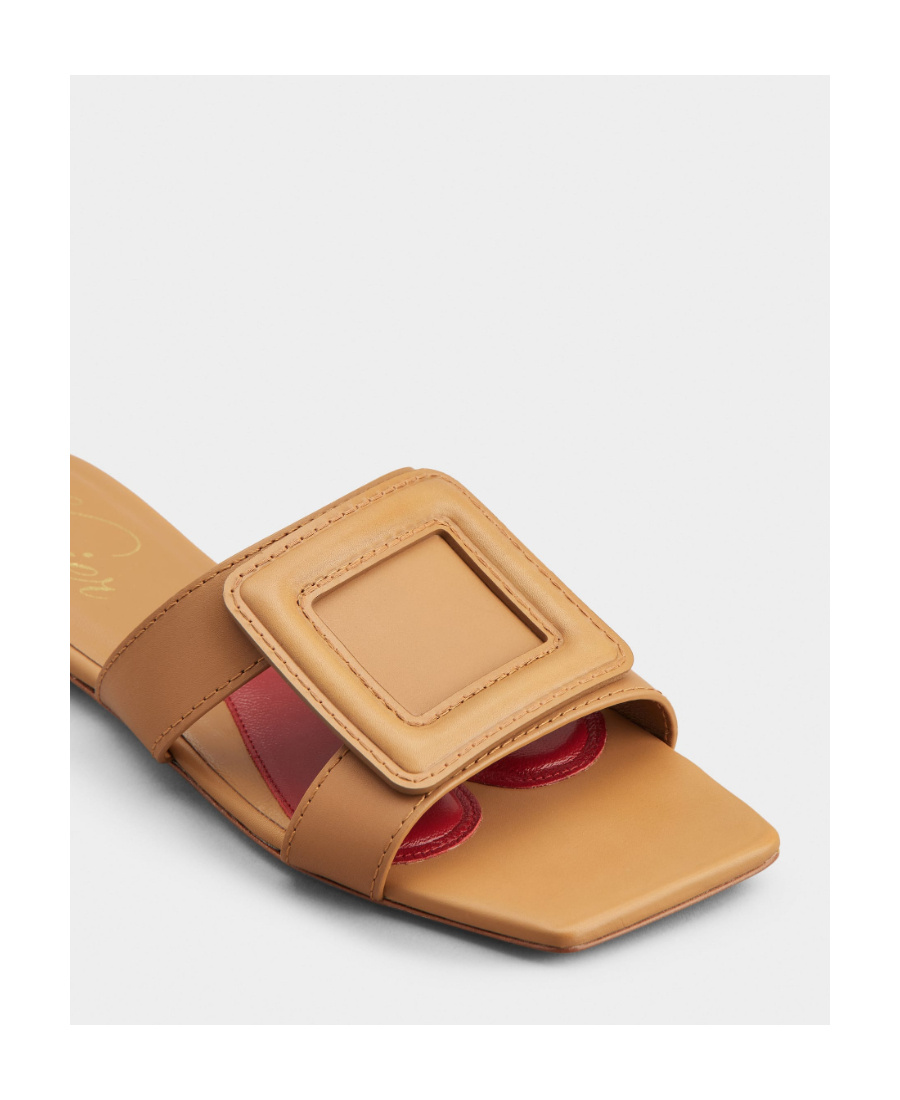 Roger Vivier Stitching Buckle Mules In Leather In Brown
