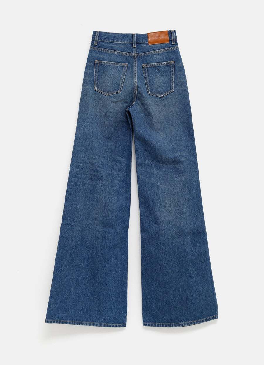 Chloé Blue High Waisted Jeans With Wide Leg And Logo Patch On The Rear In Denim Woman In Blue
