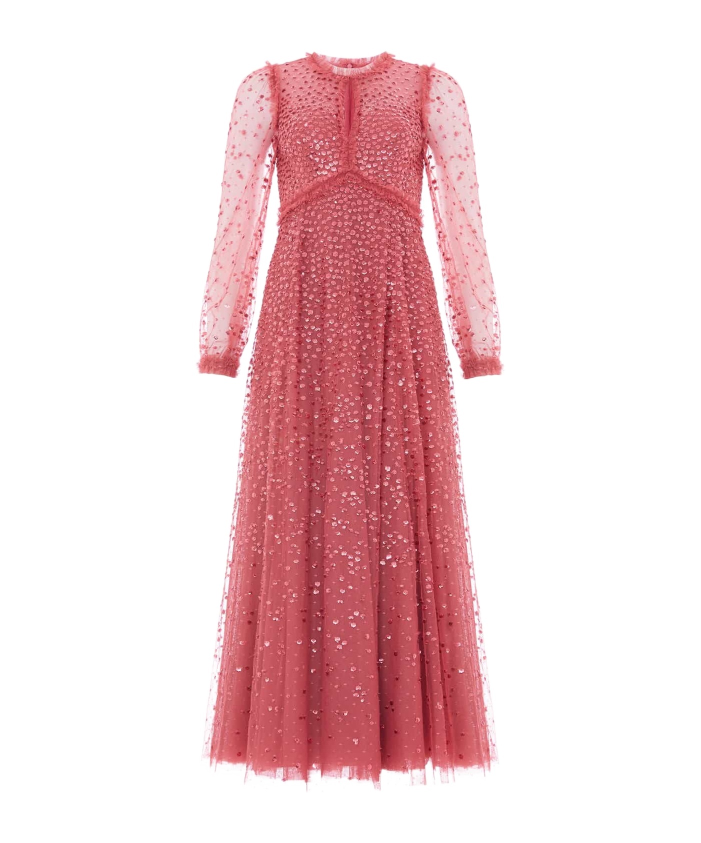 Needle & Thread Dappled Sequin Long Sleeve Ankle Gown In Pink