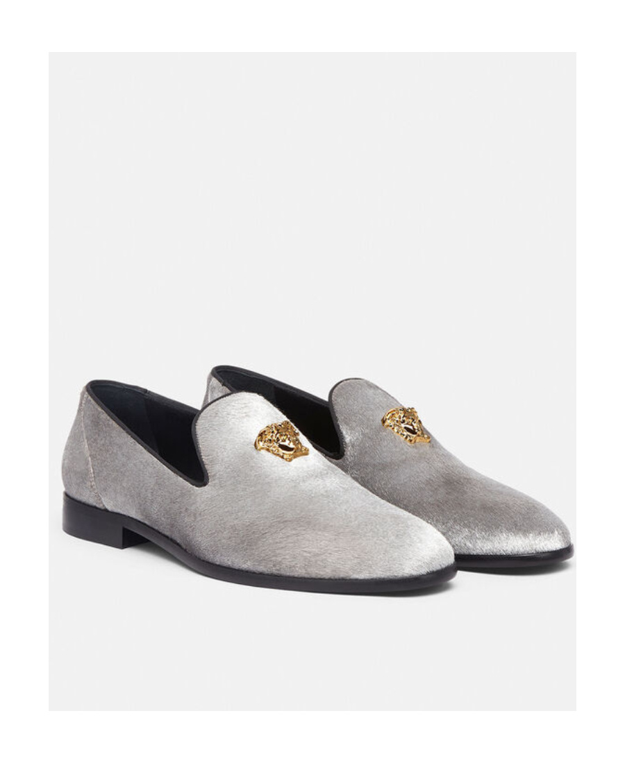 Versace Medusa-head Slippers In Gray
