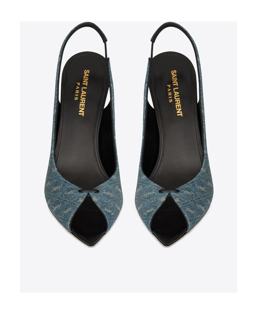 SAINT LAURENT LOLA SANDALS IN MONOGRAM DENIM
