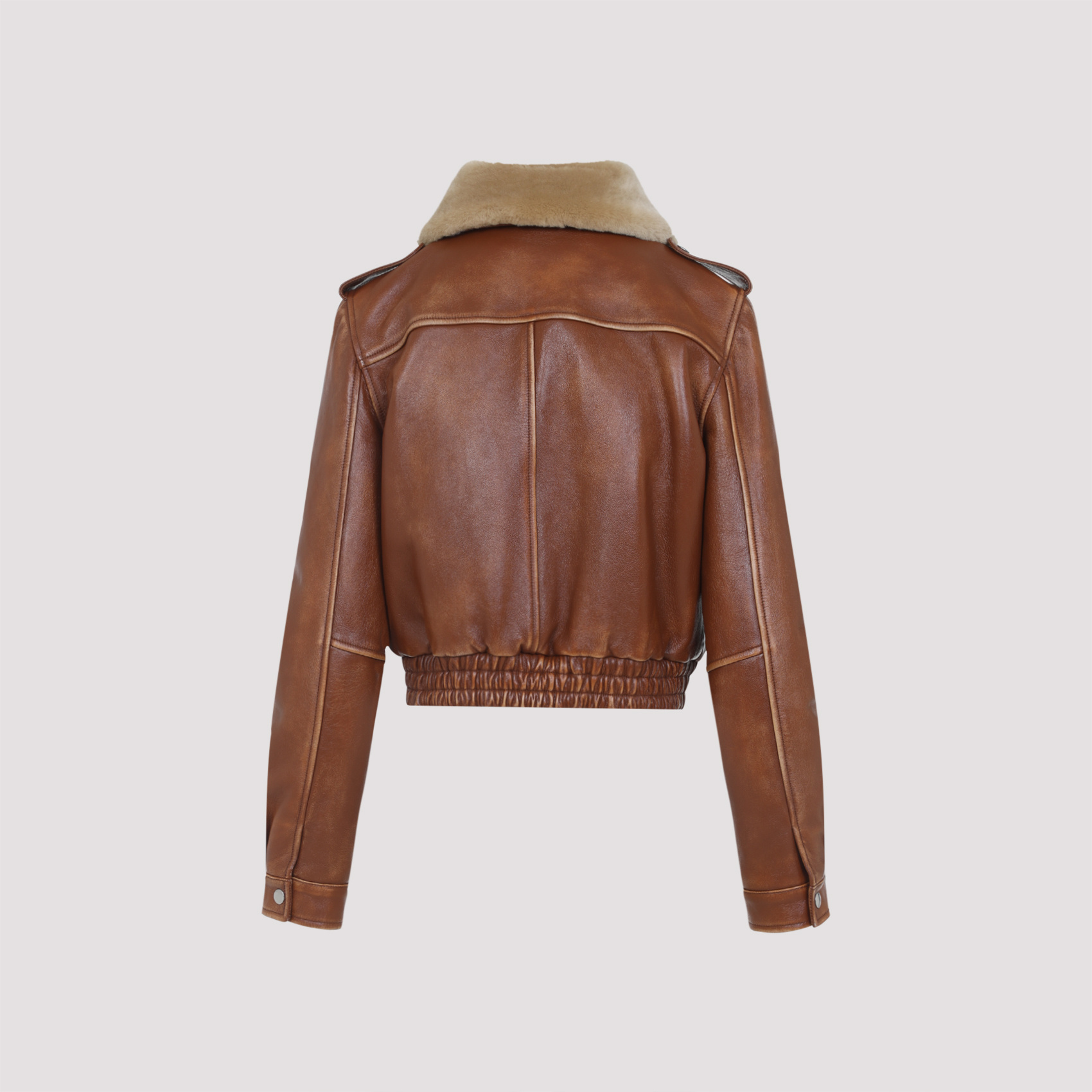 Miu Miu Logo-applique Leather Bomber Jacket In Brown