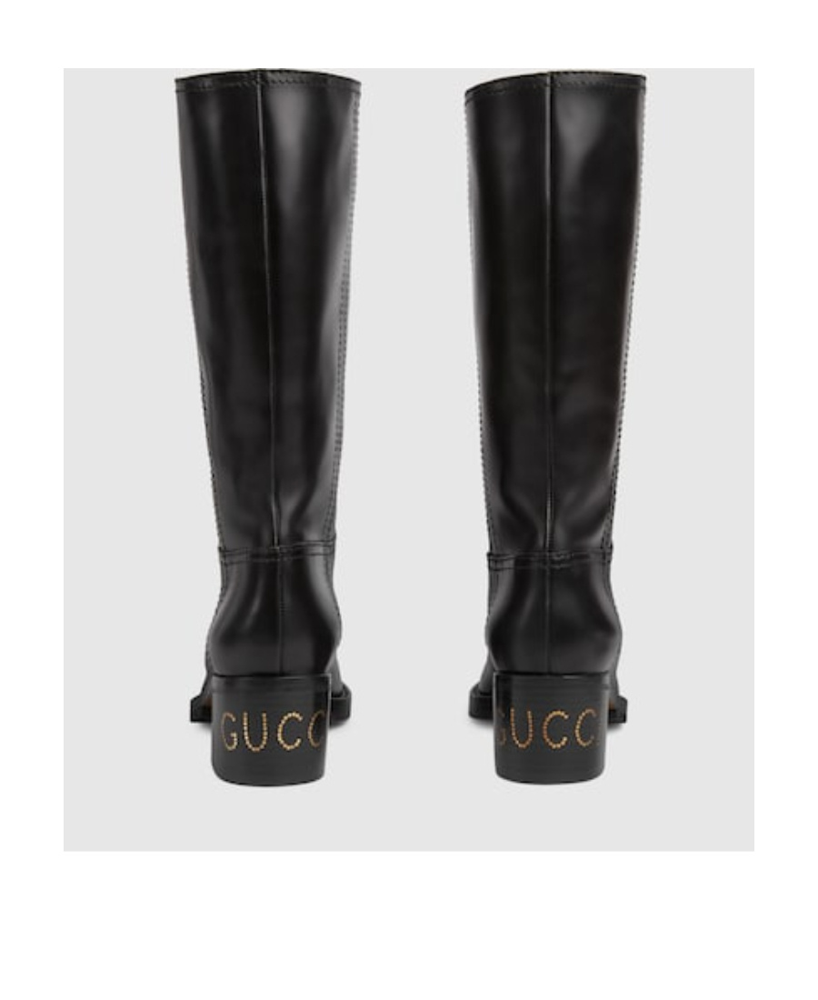 Gucci 45mm Logo-studded Leather Boots In Black