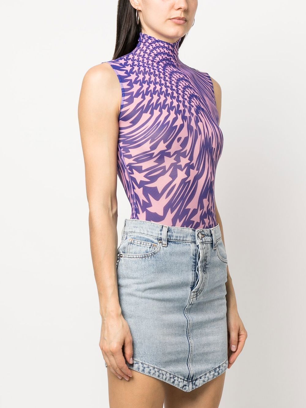 Mugler Star-print Mesh Bodysuit In Purple