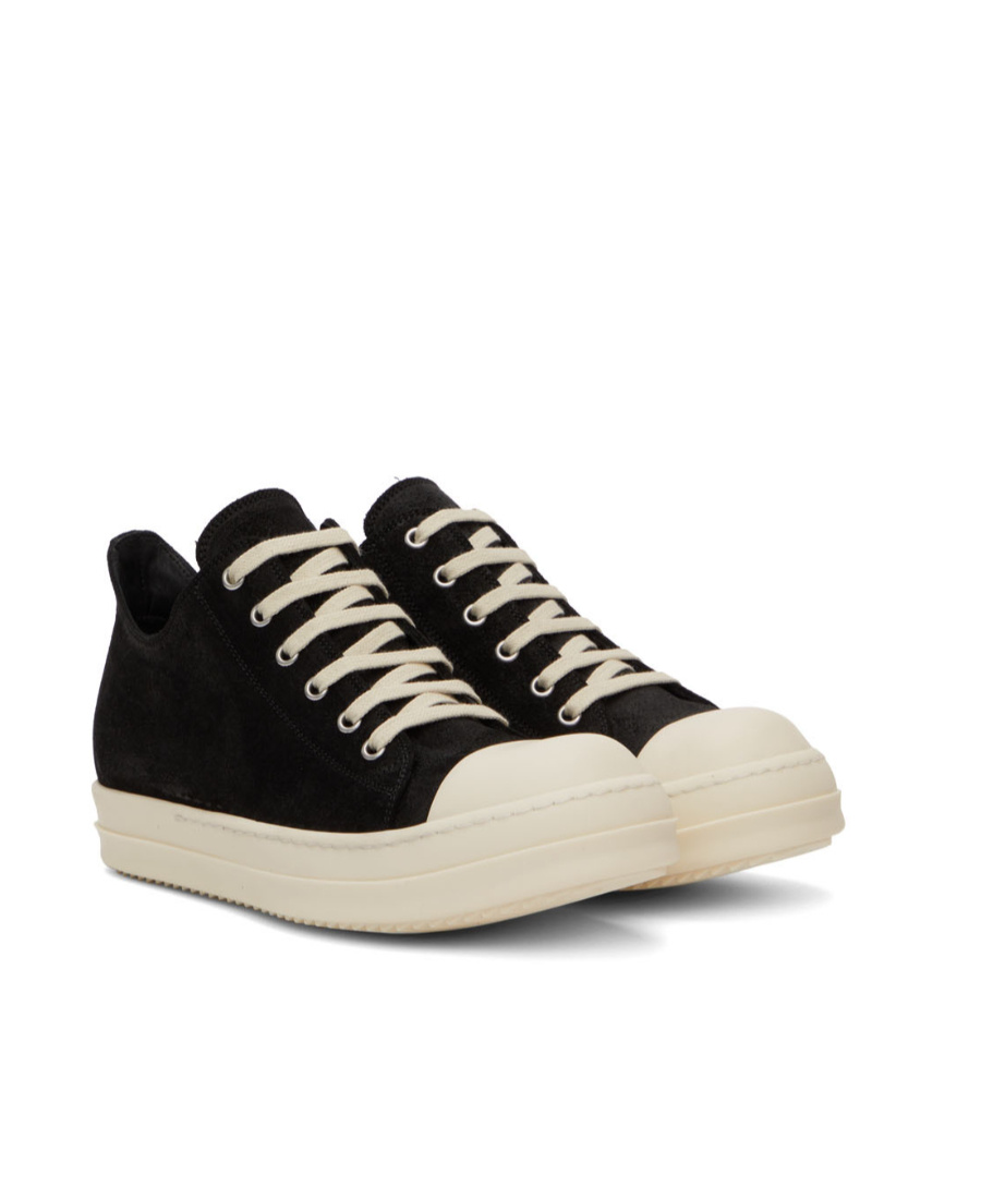 Rick Owens Low-top Round Toe Sneakers With Contrast Sole In Black