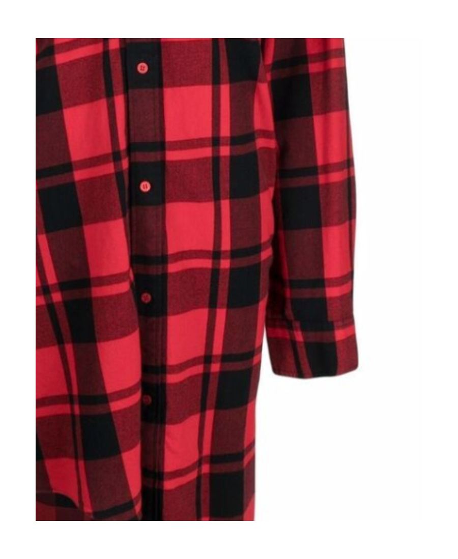 Shop Balenciaga Check Buttoned Midi Shirt Dress In Red