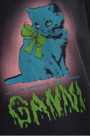 Ganni Women Basic Cotton Jersey Neon Kitty T-shirt In Black