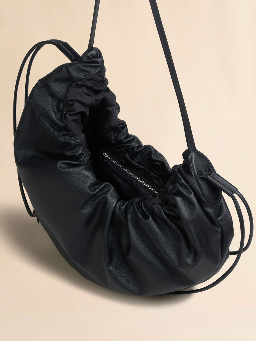 Marni Black Leather Scrunchie Medium Hobo Bag In Black