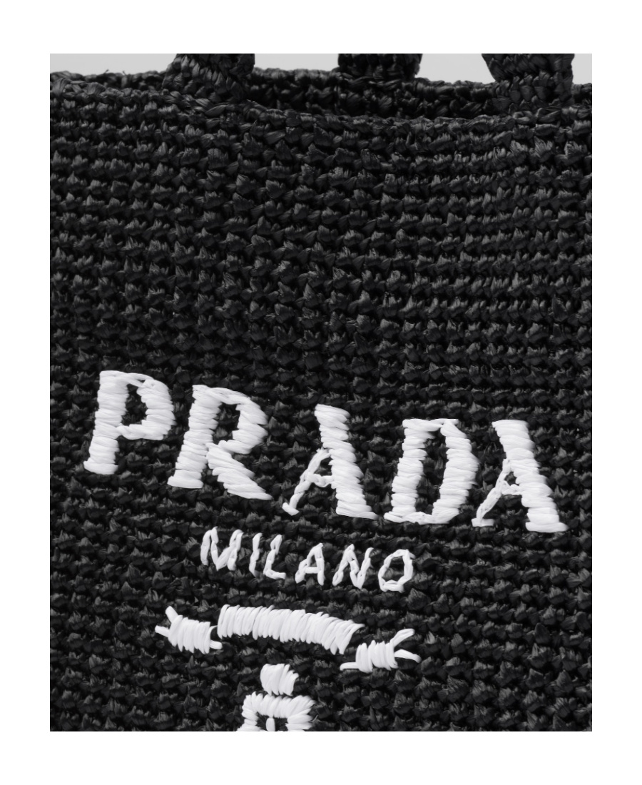 Prada Raffia Tote Bag In Black
