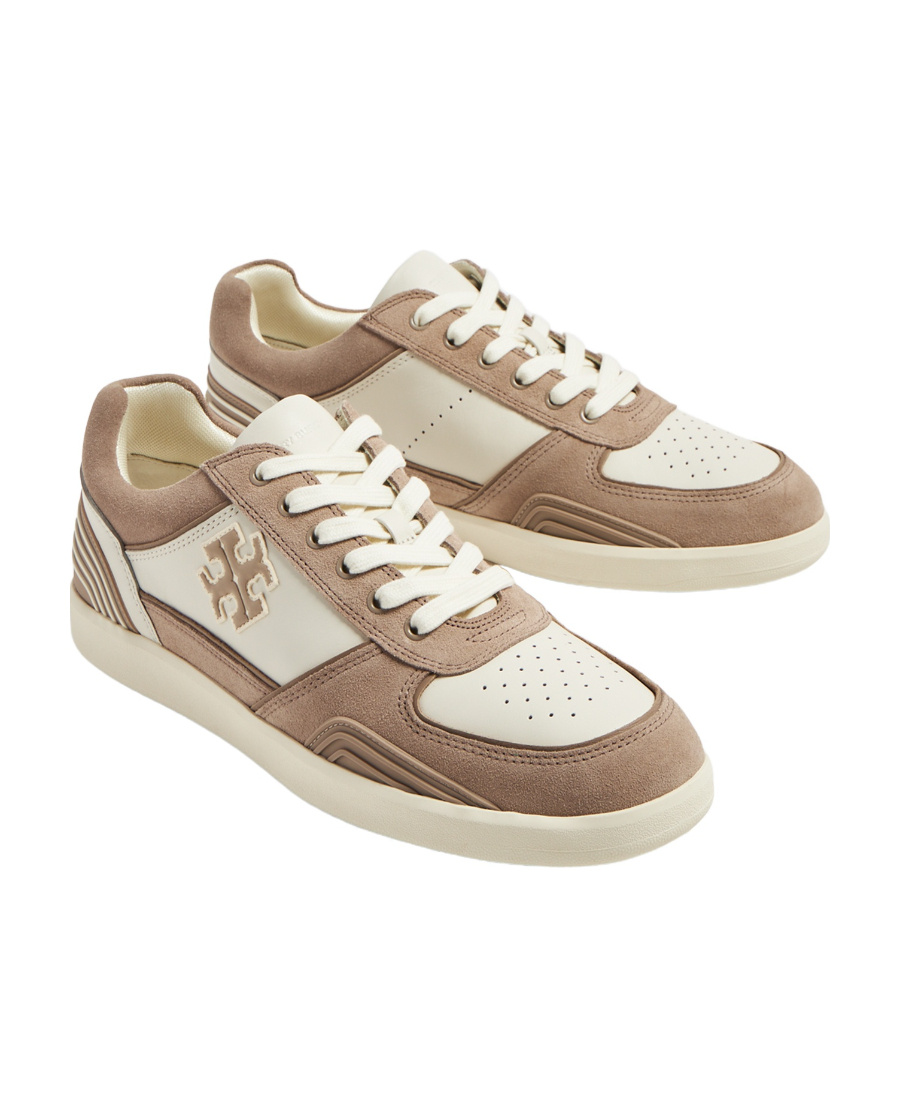 Tory Burch Clover Court Panelled Suede Sneakers In Nude