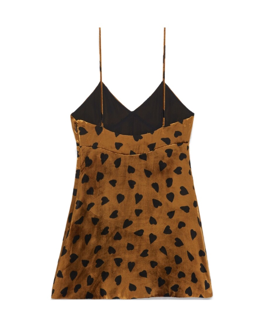 Saint Laurent Heart Print Velvet Mini Slipdress In Yellow