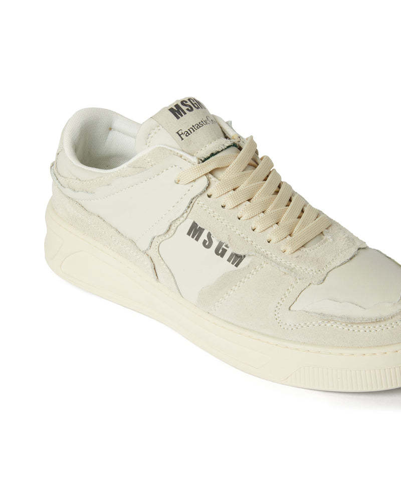 Msgm Fantastic Green Leather Sneakers In White