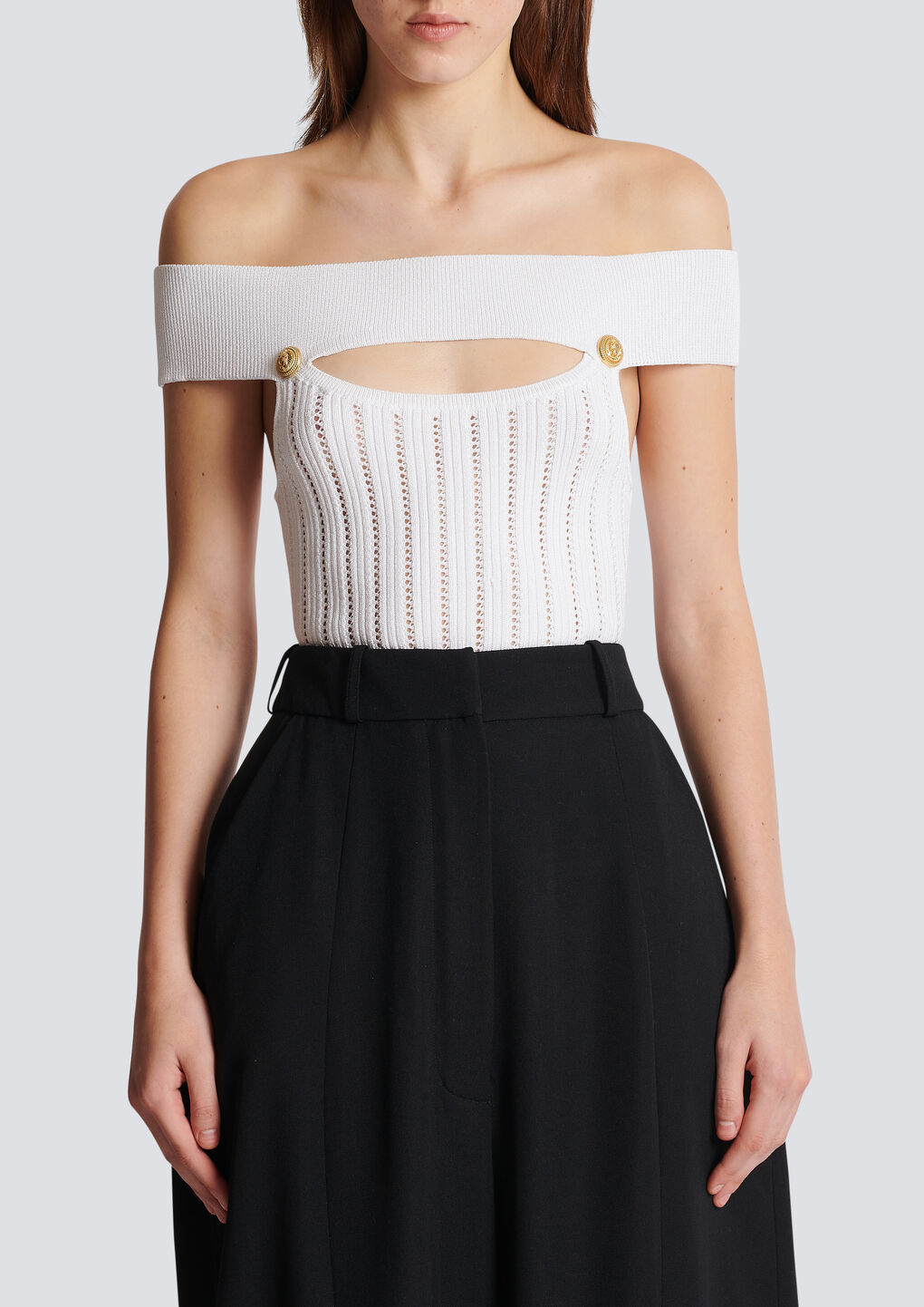 Shop Balmain Openwork Knit Body In White