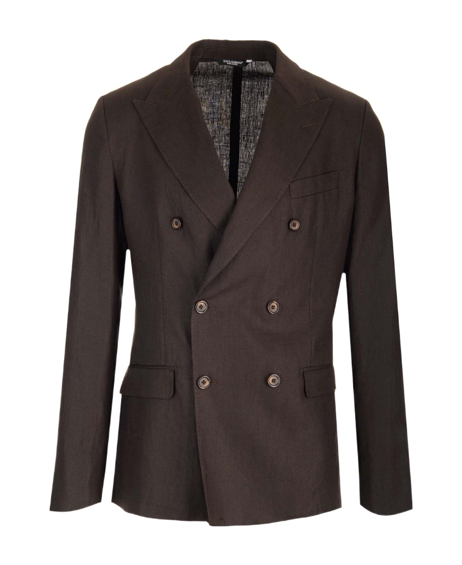 Dolce & Gabbana Double-breasted Linen Blazer In Brown