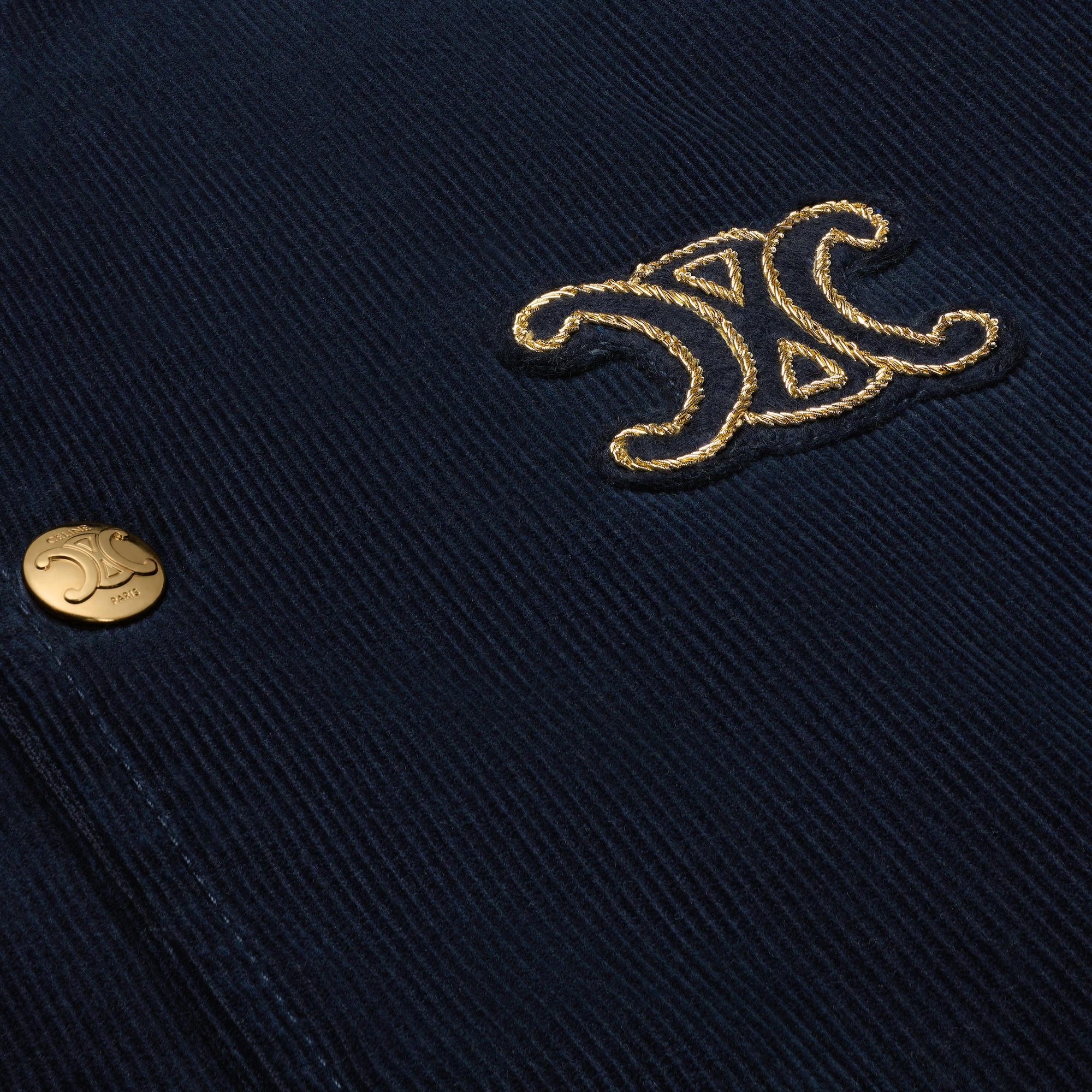 Celine Triomphe Car Coat Jacket In Corduroy In Blue