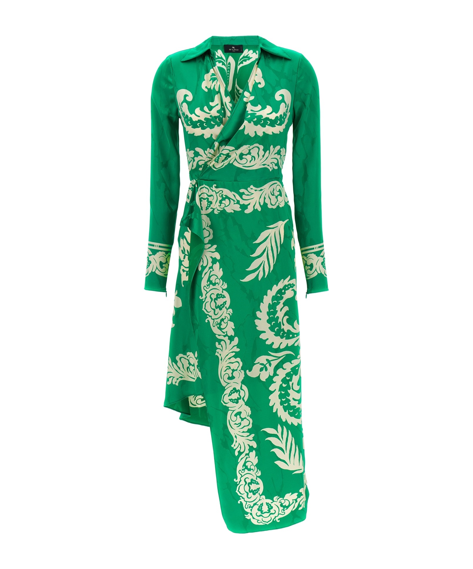 Etro Wrap-effect Draped Printed Satin-jacquard Midi Dress In