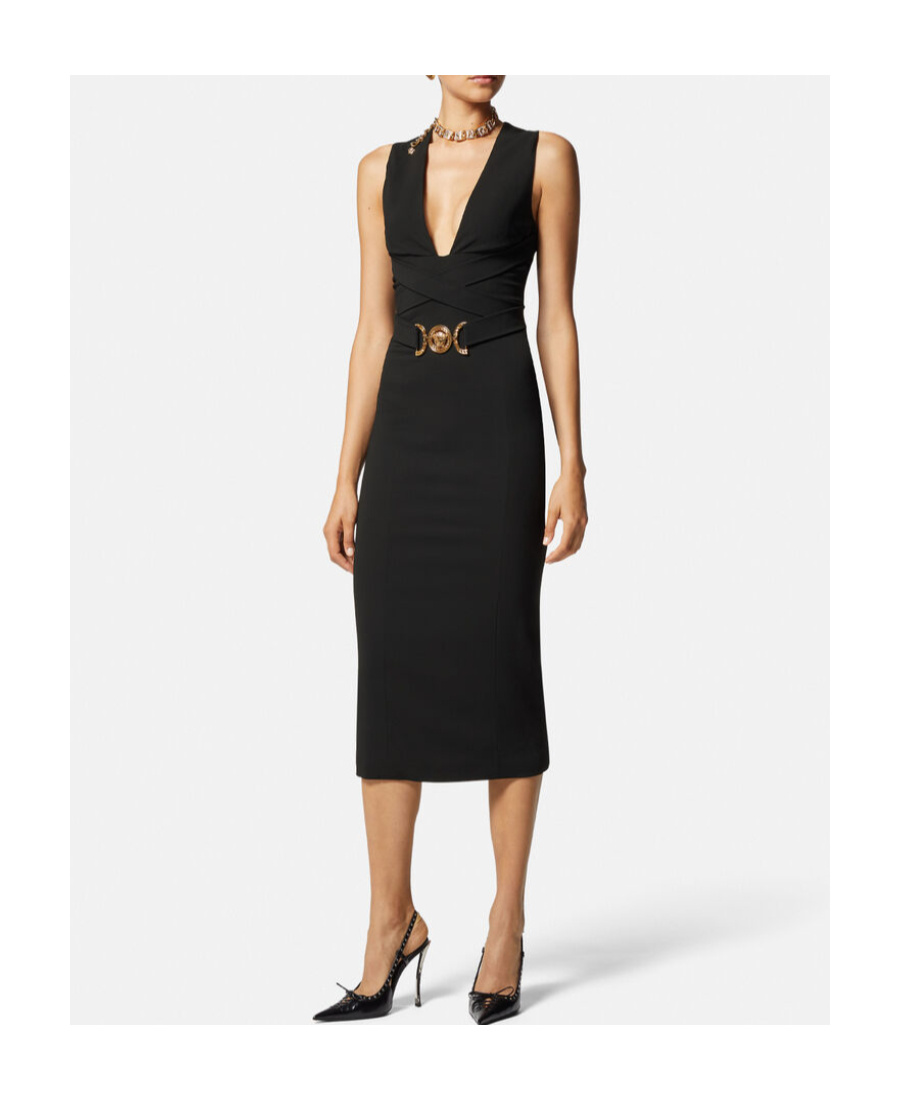 Versace Medusa '95 Black Midi Dress In Black