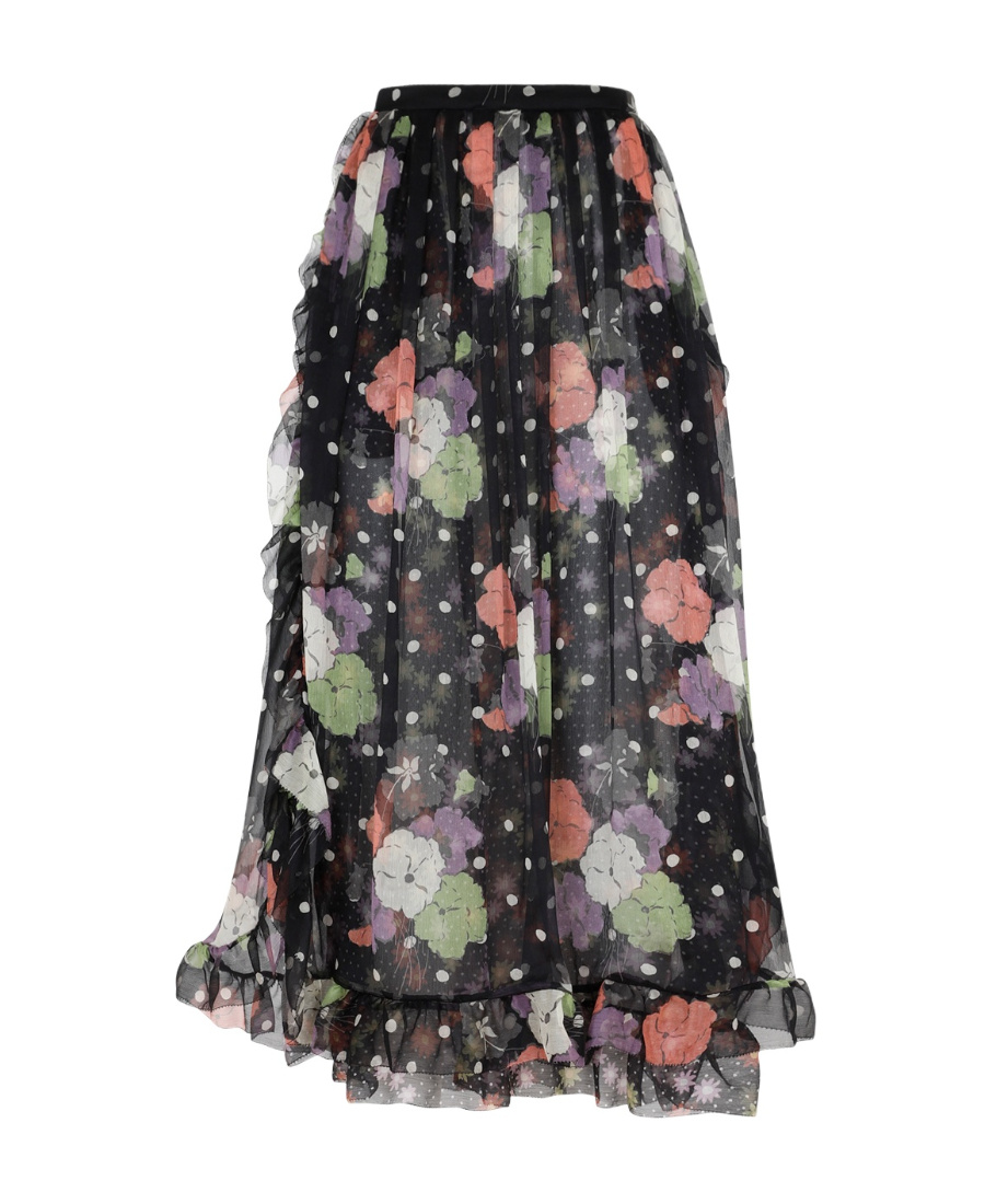 Shop Etro Floral-print Ruffled Midi Skirt In Black