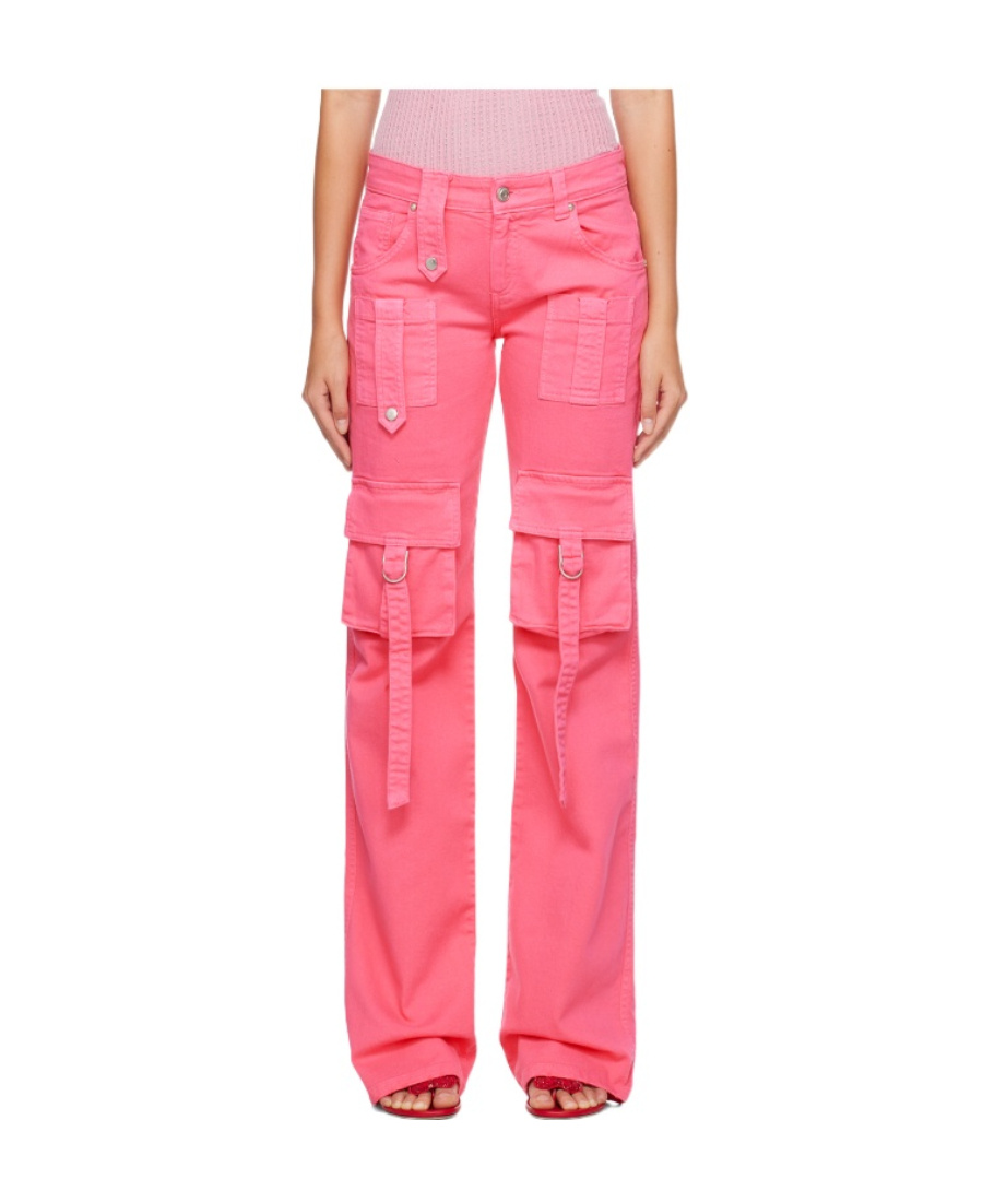 Shop Blumarine Logo-patch Flared Cargo Jeans In Pink
