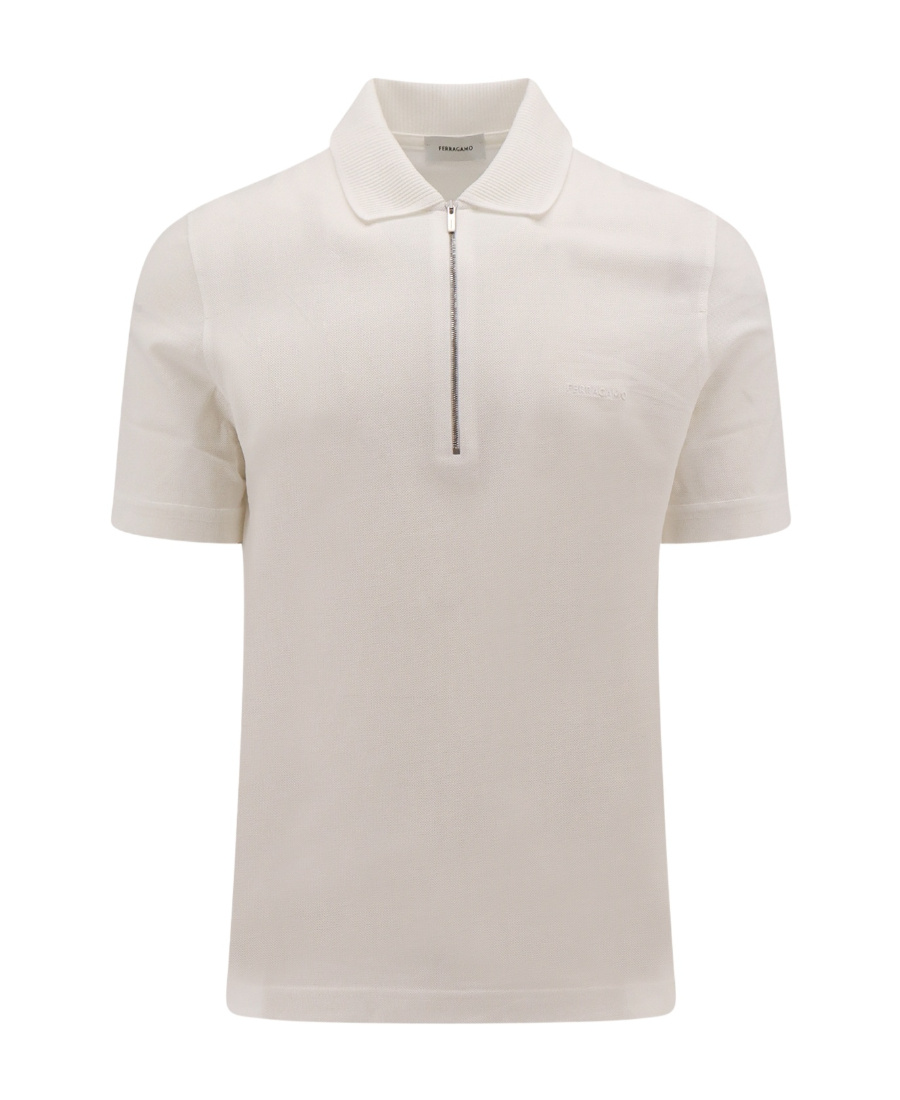 Ferragamo Salvatore  Logo Embroidered Polo Shirt In White