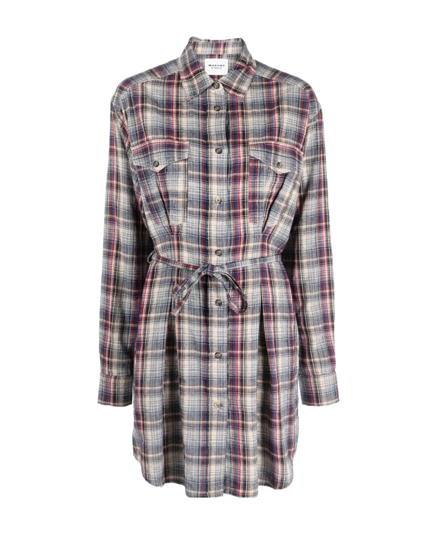 Isabel Marant Plaid Check Midi Shirtdress In Gray