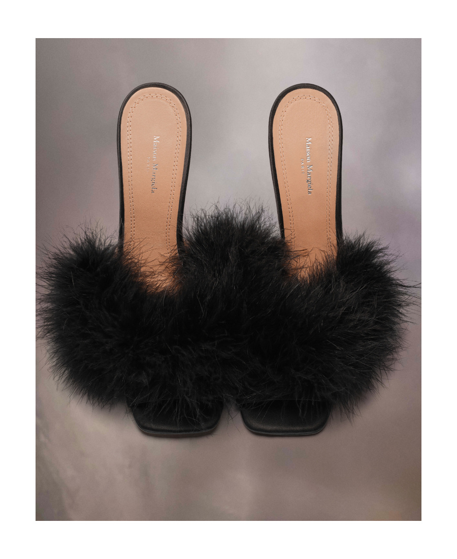 Maison Margiela 90mm Feather-embellished Mules In Black
