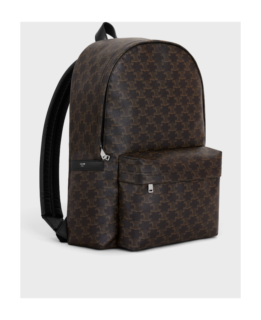 Celine Medium Backpack In Triomphe Canvas And Calfskin In Black