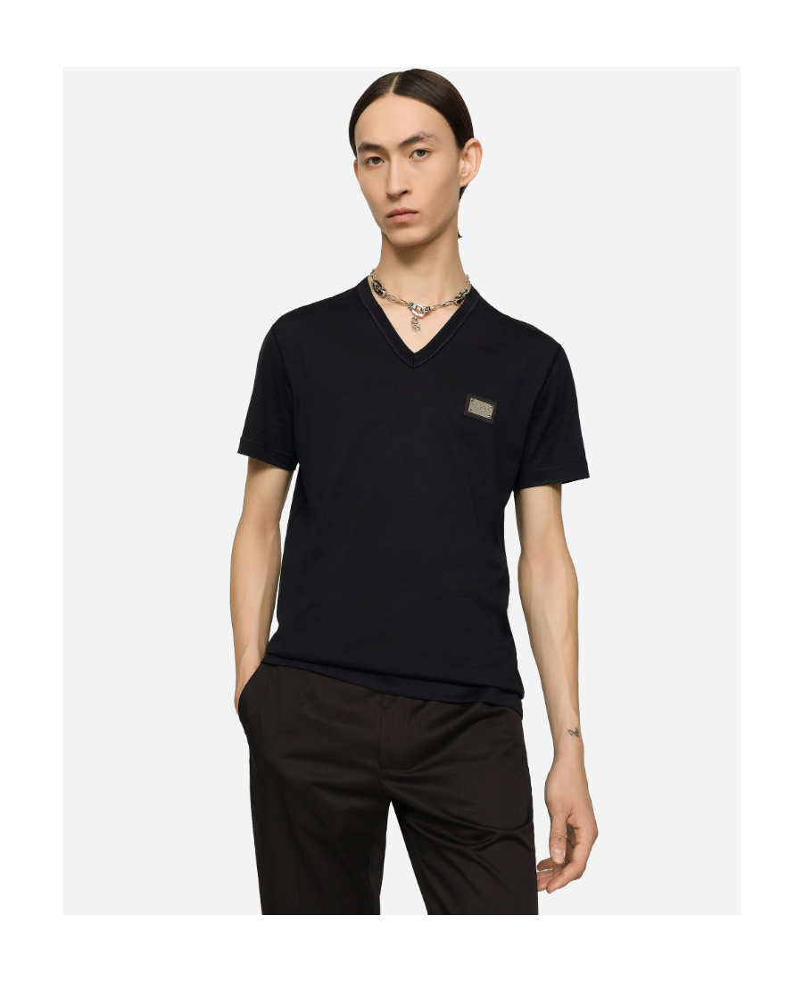 Dolce & Gabbana Logo V-neck T-shirt In Black