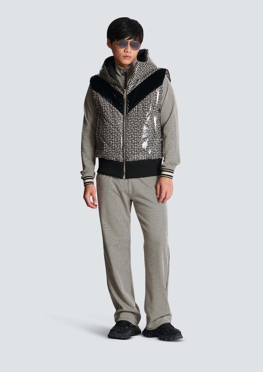 Balmain Monogram-print Puffer Gilet In Black