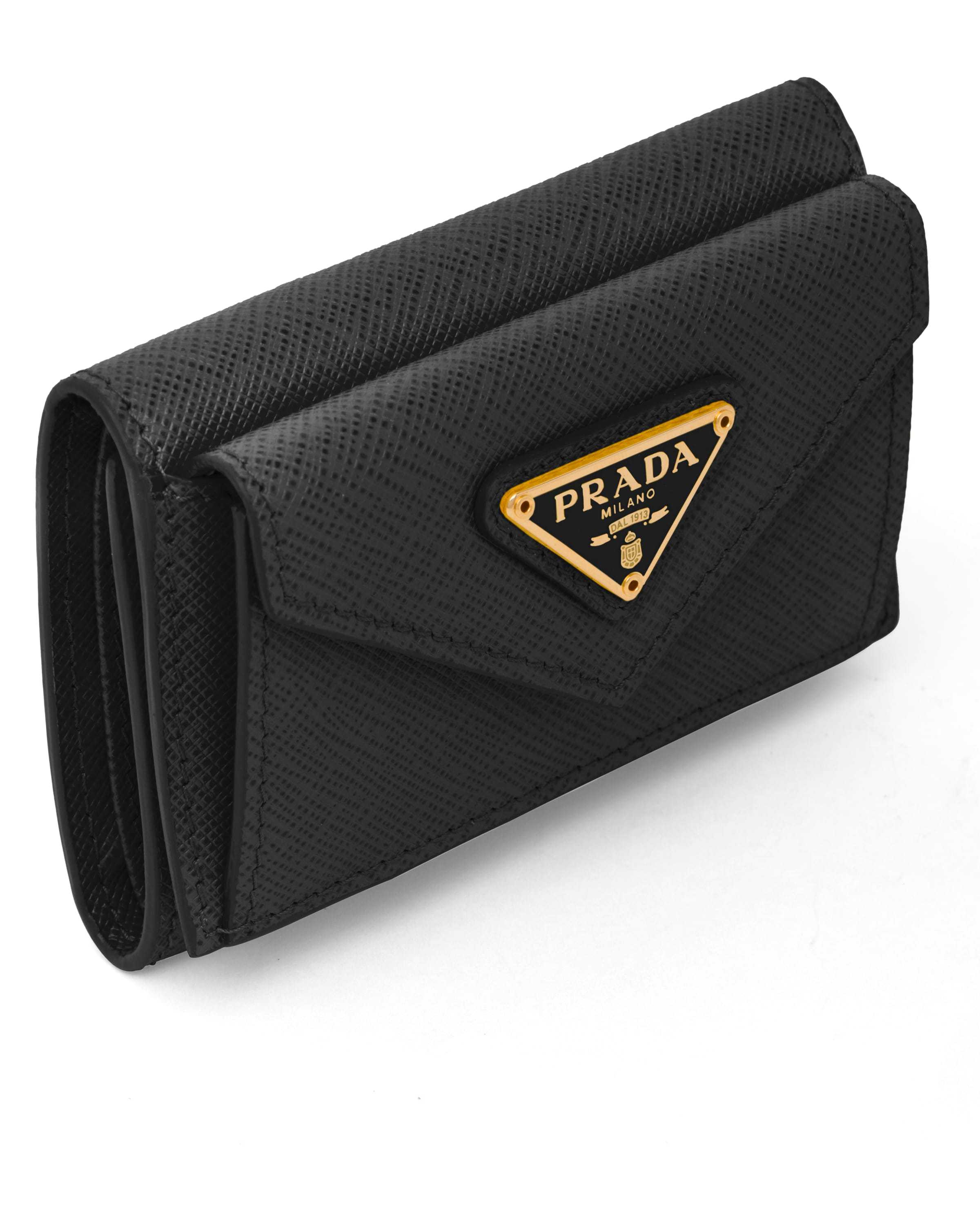 Prada Black Saffiano Leather Small Wallet Women In Nero