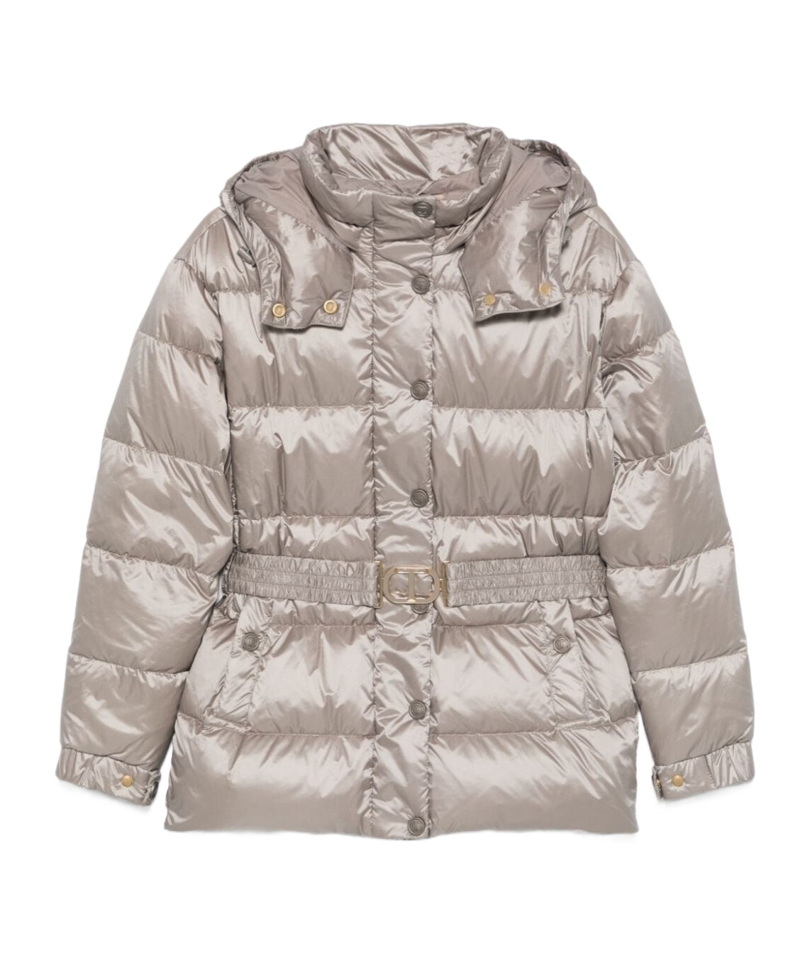 Twinset Belted Puffer Jacket In Gray