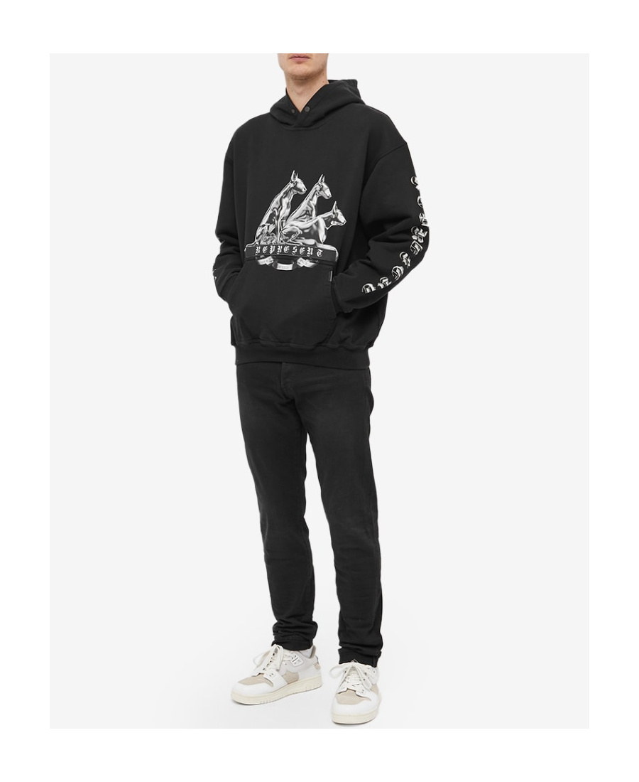 Represent Bull Terrier Printed Hooded Sweater In Black