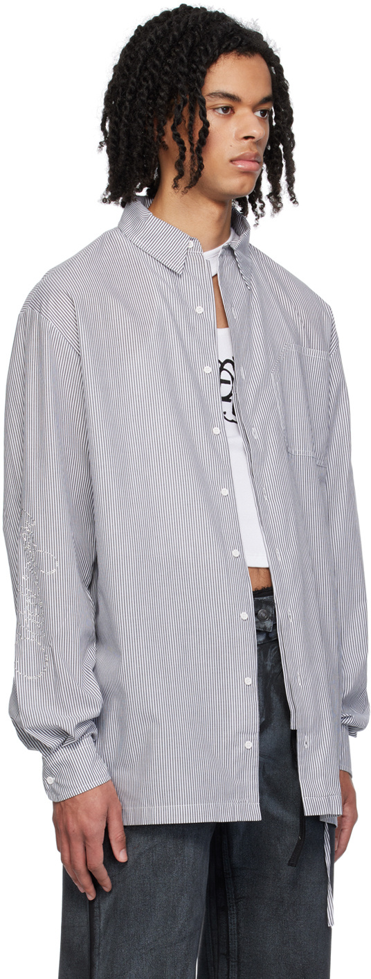 Ottolinger Rhinestone-embellished Striped Shirt In Gray
