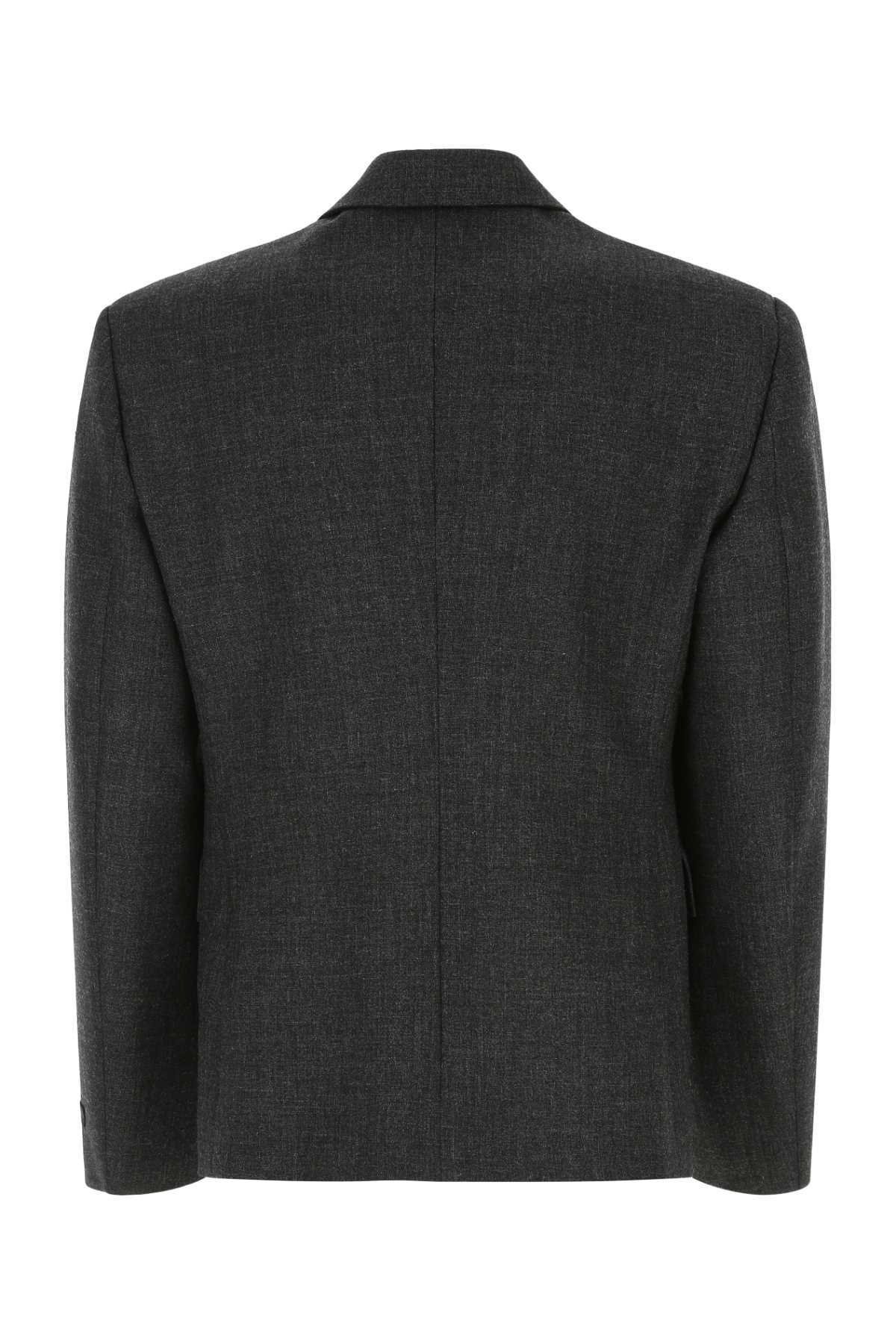 Prada Double-breasted Tailored Blazer In Coal Gray