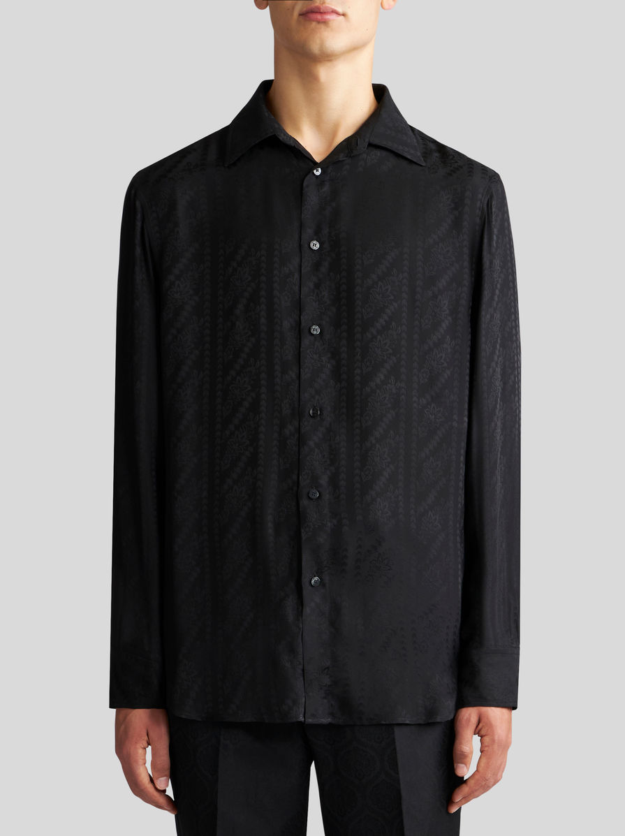 Etro Patterned Jacquard Long-sleeved Shirt In Black