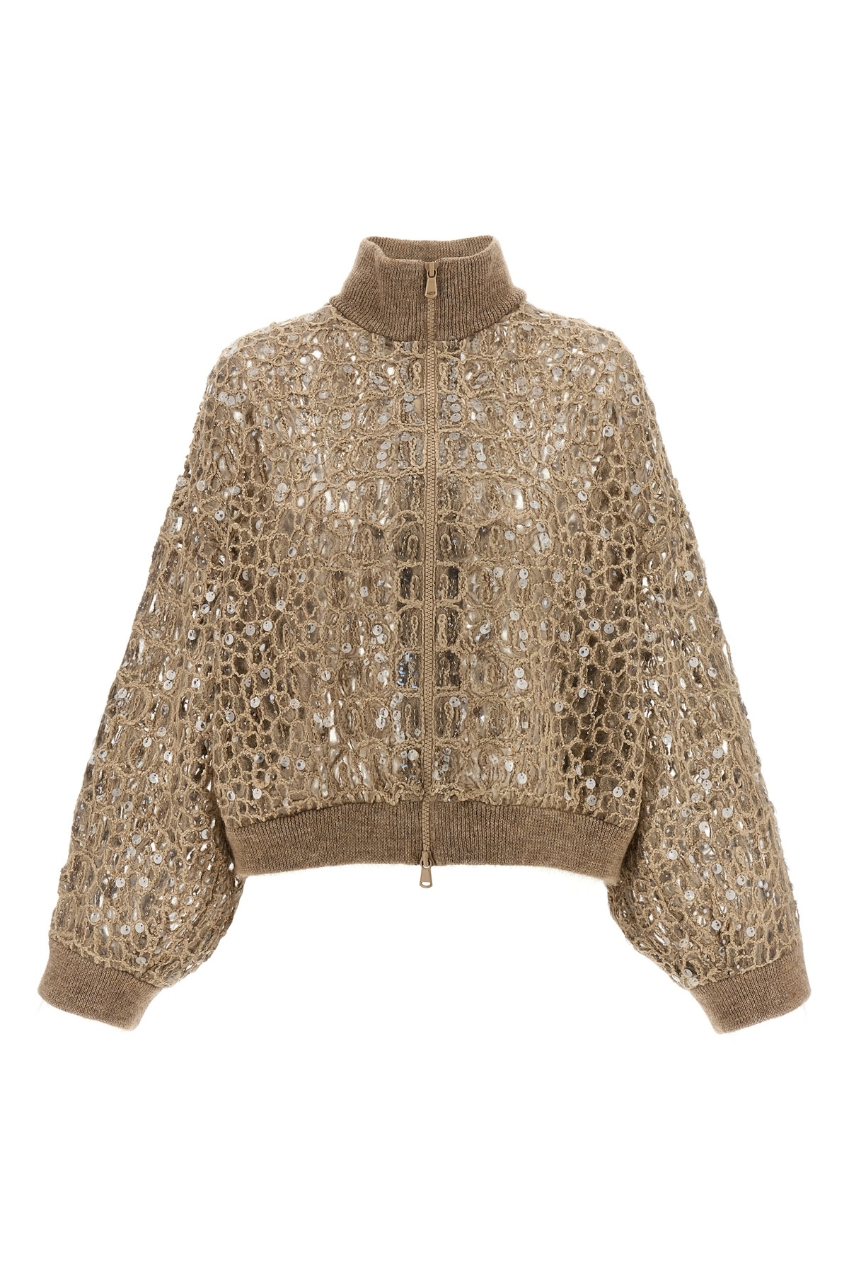 Brunello Cucinelli Dazzling Croc Embroidery Sweaters And Cardigans Beige In Brown