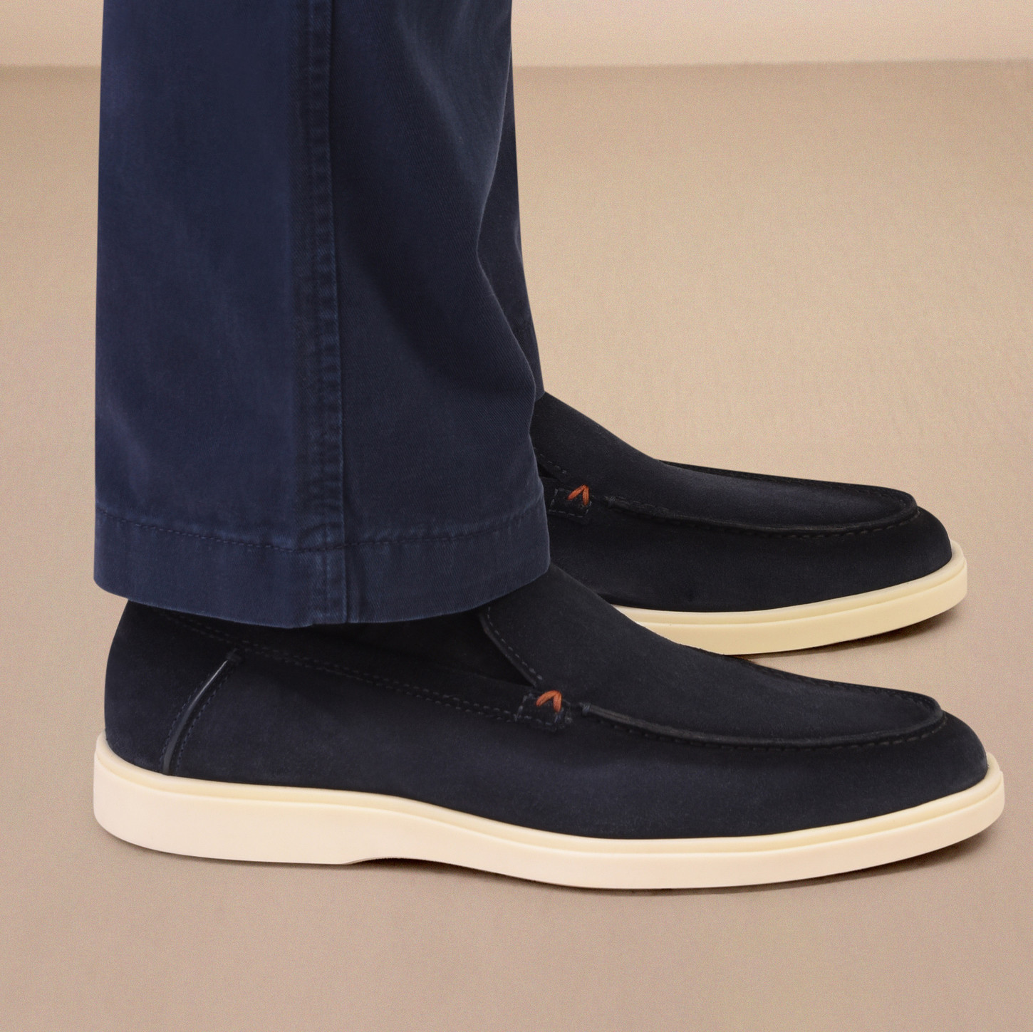 Santoni Suede Moccasin Loafers Round Toe In Gold