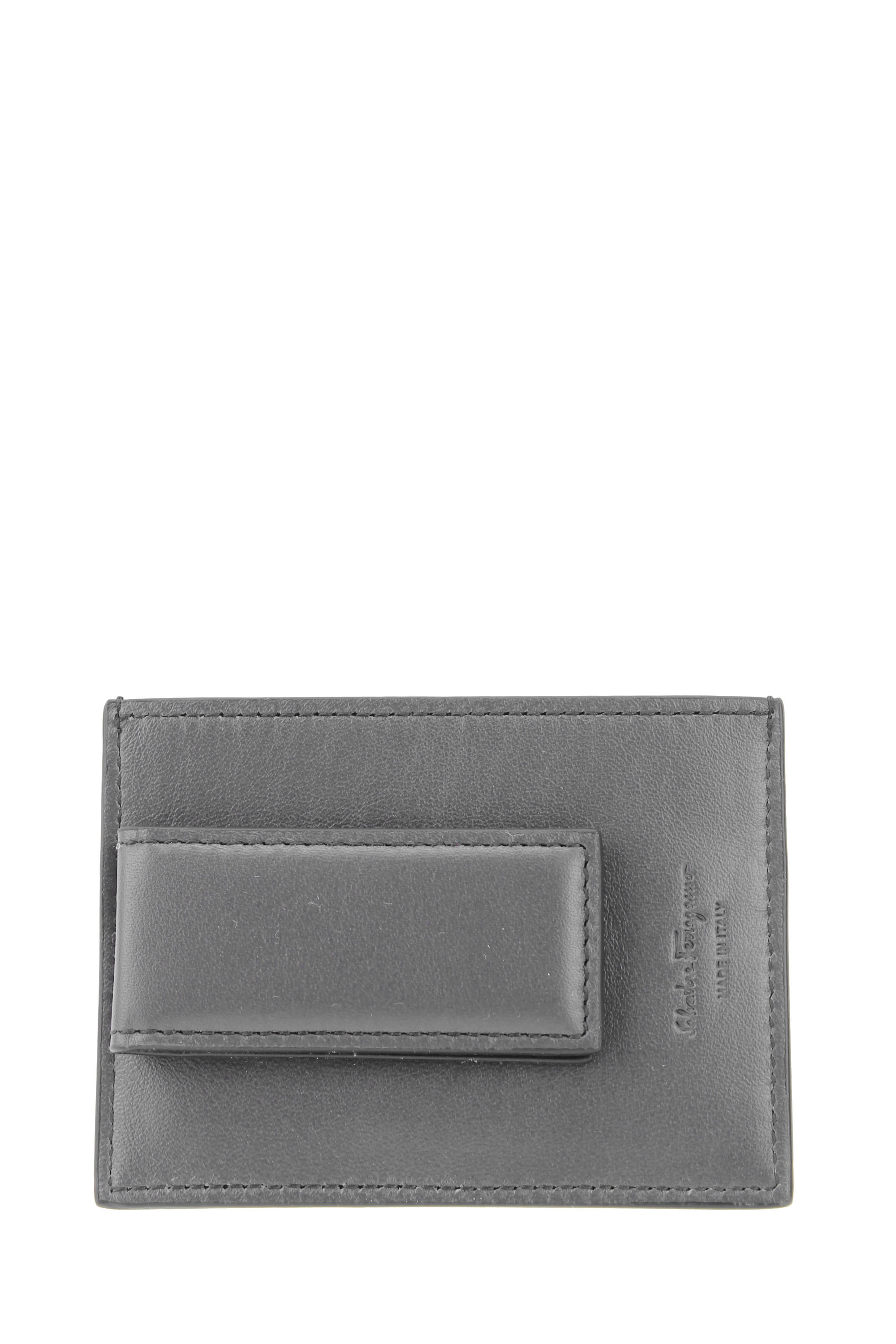 Ferragamo Logo-embossed Leather Cardholder In Gray