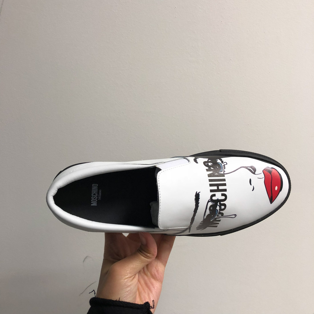 Moschino Portrait Print Cover Shoes In White