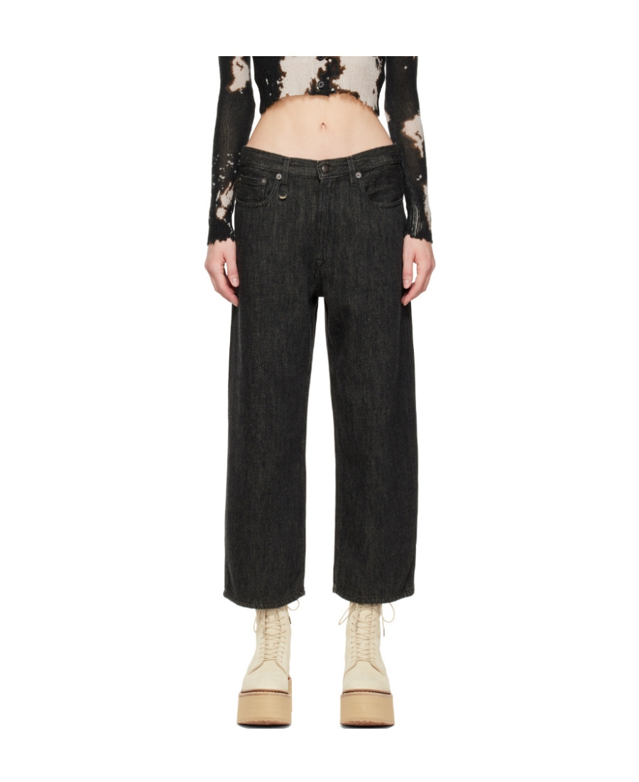 R13 Wide Leg Cropped Jeans In Black
