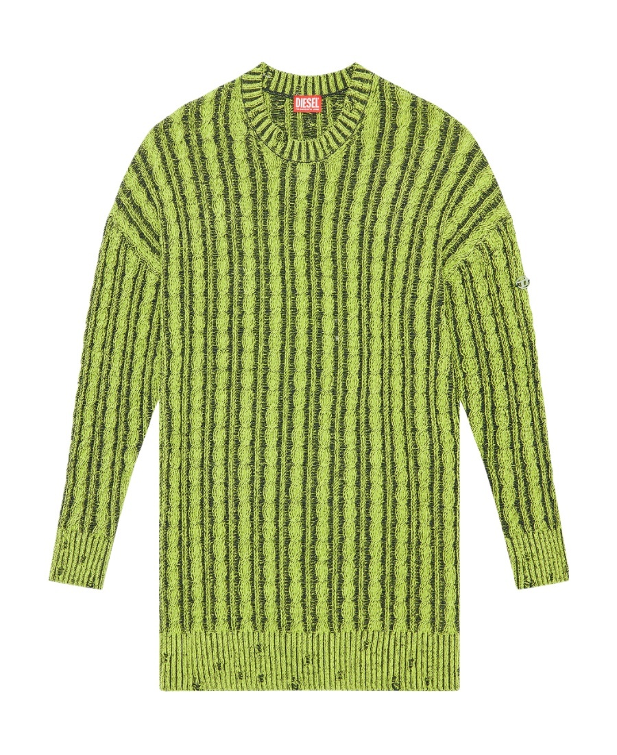 Diesel Cable-knit Round-neck Jumper In Green
