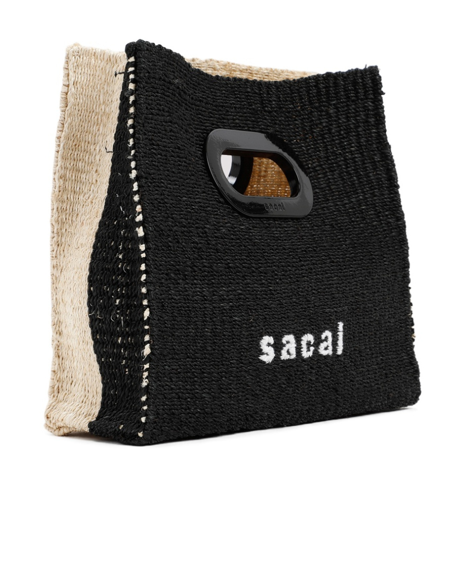 Sacai Logo-embroidered Woven Shopper In Black