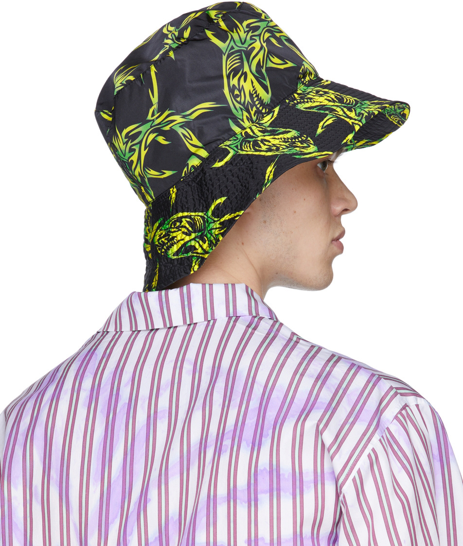 Msgm Tribal Shark Print Bucket Hat In Black