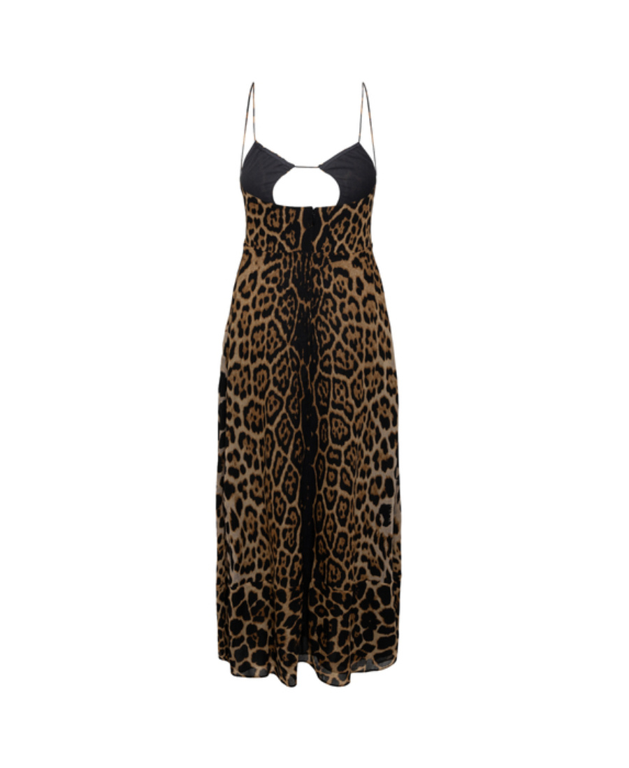 Saint Laurent Cut-out Leopard-print Midi Dress In Black