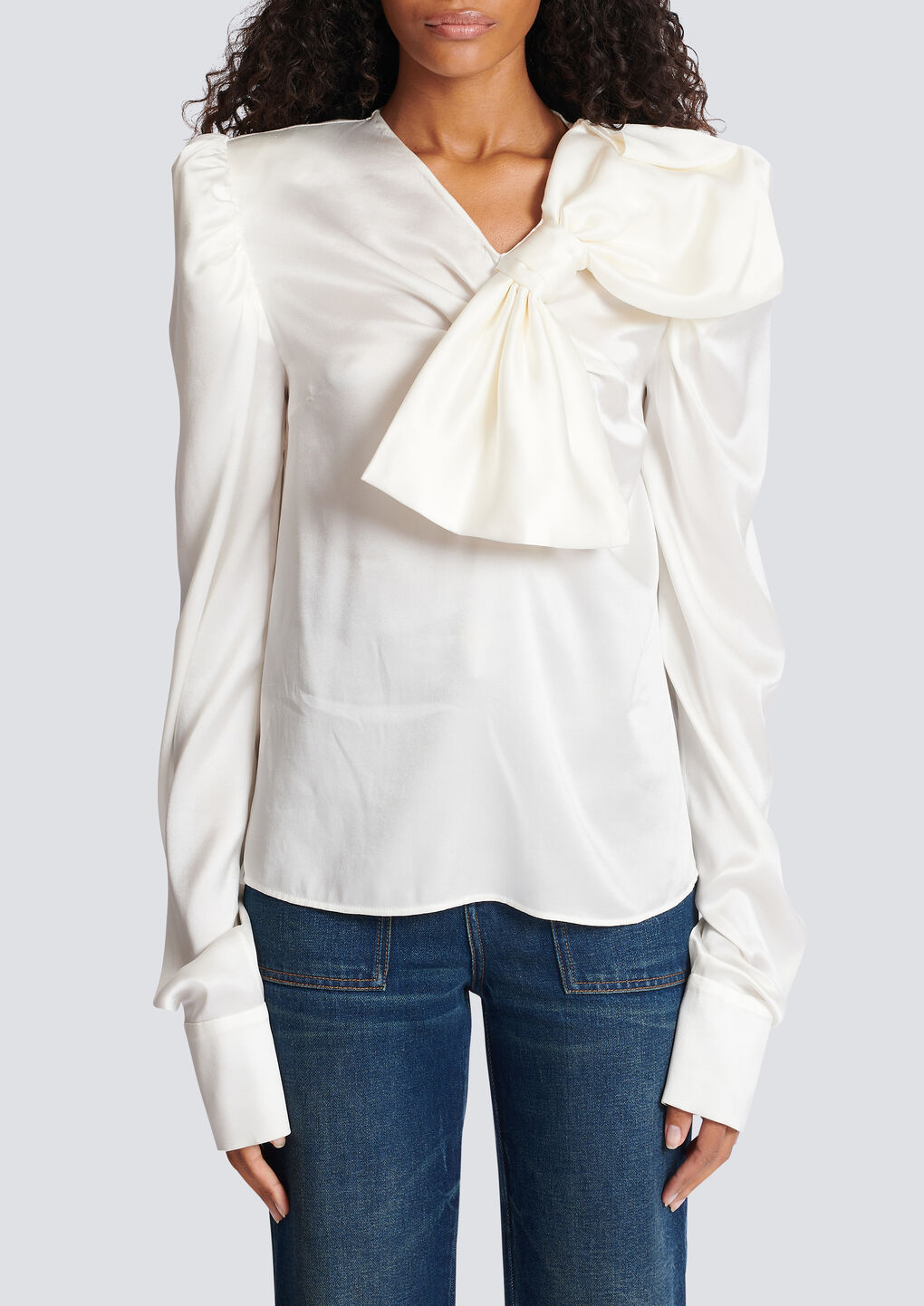 Shop Balmain Top With A Large Bow In White