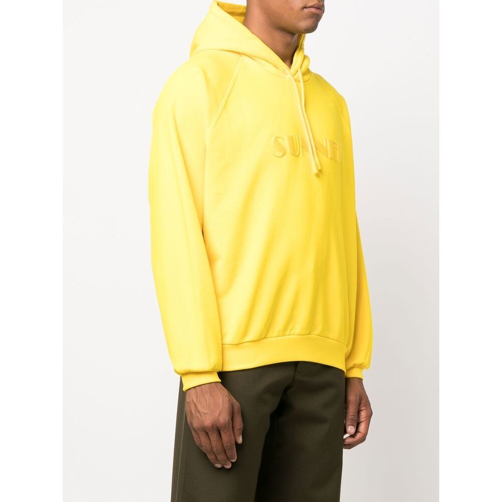 Sunnei Logo Embroidered Drawstring Hoodie In Yellow