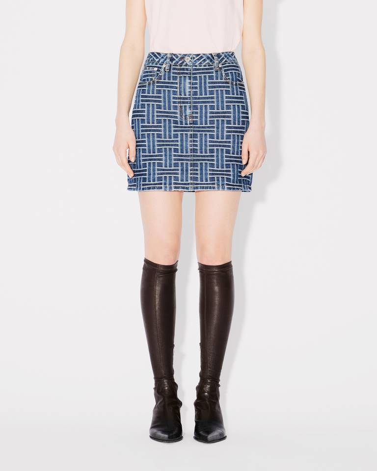 Kenzo Japanese Weave Denim Mini Skirt In Blue